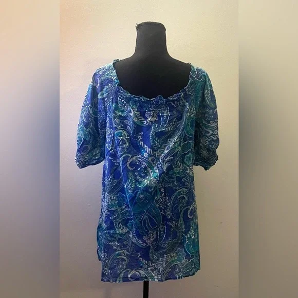 Lauren Ralph Lauren- Blue and Green Floral Blouse Size XL - Picture 4 of 7